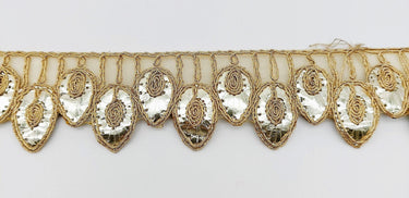 9 Yards Sheer Gold Tissue Fabric Scalloped Lace Trim with Indian Gold Foil Work Gota Patti Sari Border